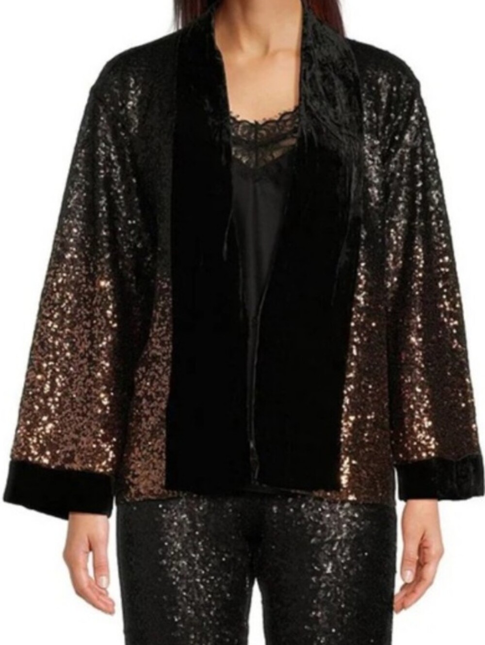 JOHNNY WAS✨ Dorian Ombre Sequin Velvet Trim Kimono Jacket Size XS